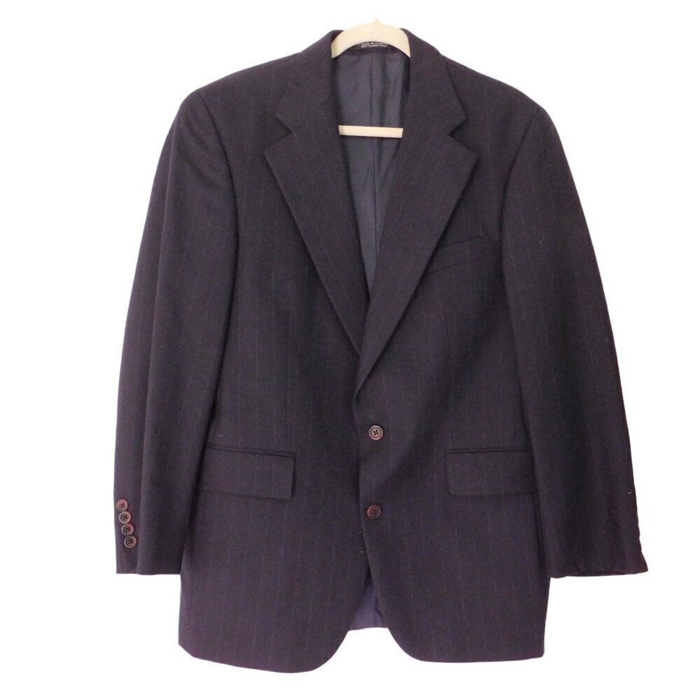 Ralph Lauren Sport Coat Blazer Suit‎ Jacket 100% wool Navy White Pinstripe 40R
